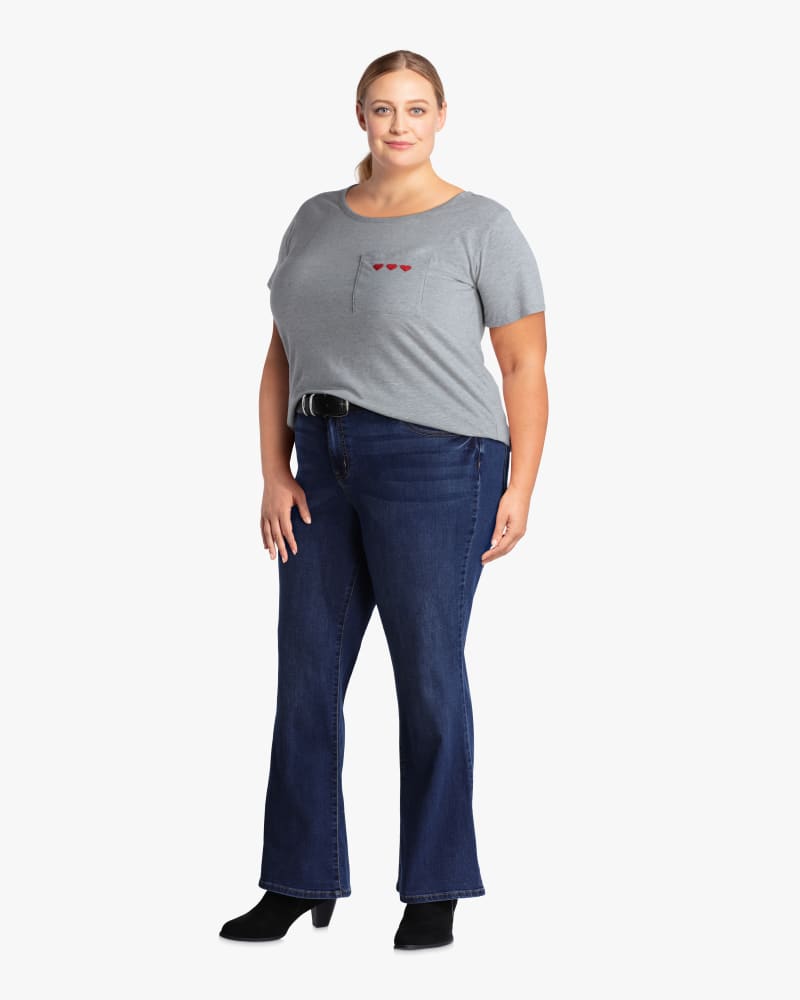 Plus size model with hourglass body shape wearing Rivington Bootcut Jean by Morgan & Walker | Dia&Co | dia_product_style_image_id:113355